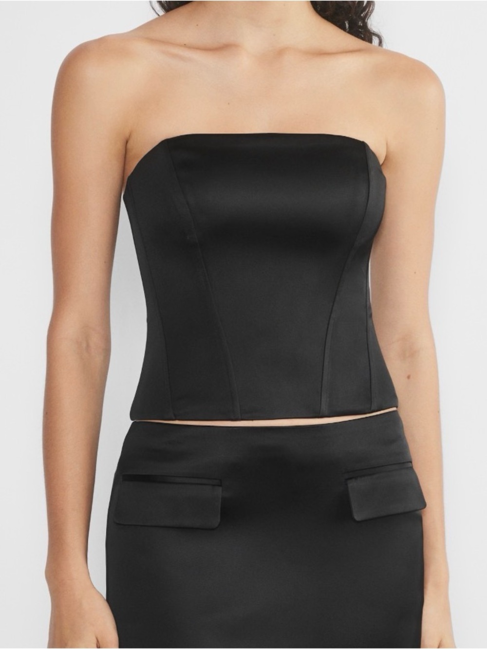 Aritzia TEN Satin Strapless Corset Top - Black - Size XS